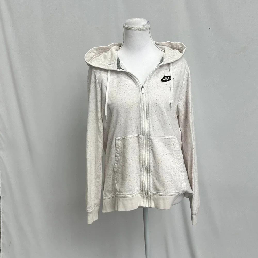 Nike Womens Medium Full Zip Hoodie White Confetti Print Athleisure Sporty Gym